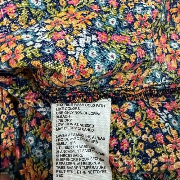 Free People Navy Combo I Found You Floral Print Blouse XL Boho Peasant Cotton - Picture 12 of 14